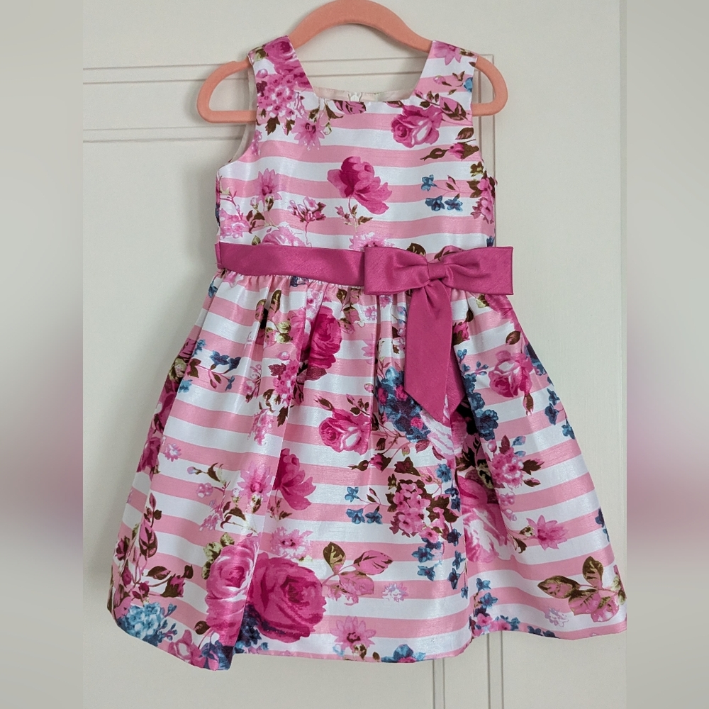 Jayne Copeland Pink Floral Striped Dress